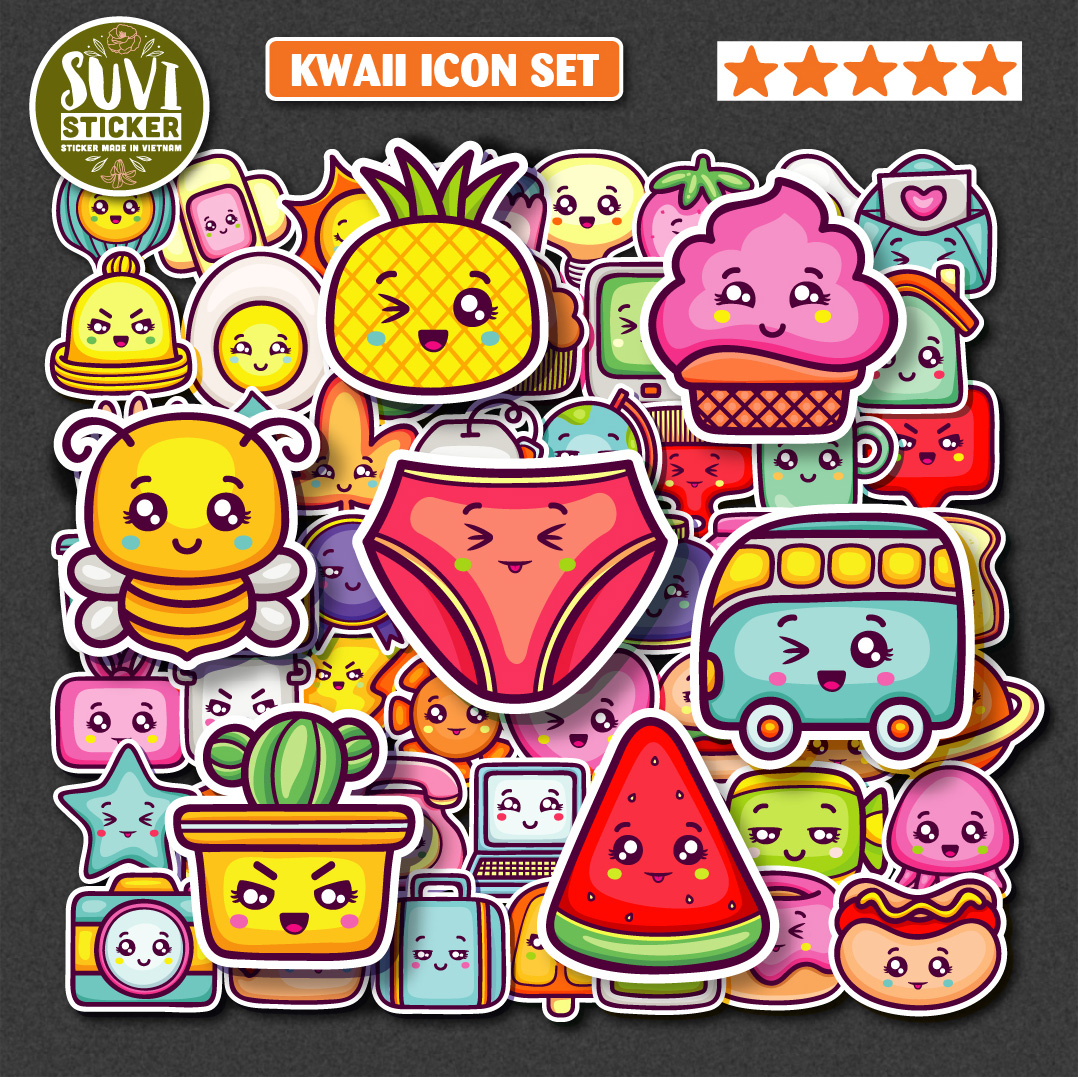 Sticker Kawaii Icon chống nước dán laptop, điện thoại, đàn guitar, mũ bảo hiểm. MSP: K03