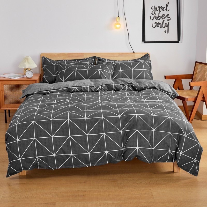 Bộ chăn ga gối cotton 3d - mẫu kẻ bàn cờ.