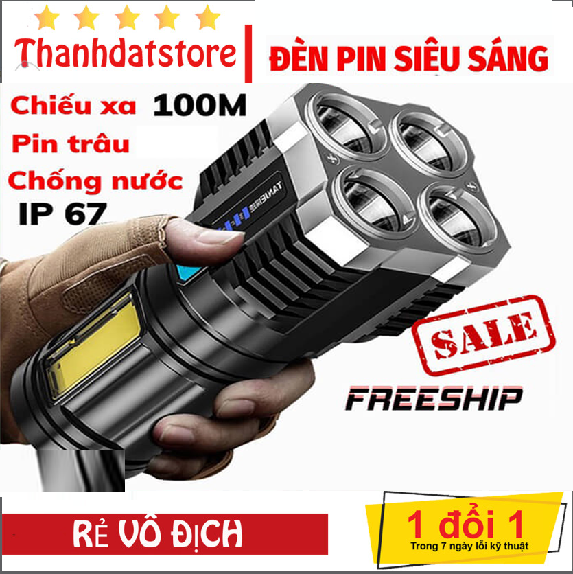 Đèn pin siêu sáng 4 bóng đèn led chiếu xa - Đèn pin mini siêu sáng cầm tay phù hợp cho du lịch