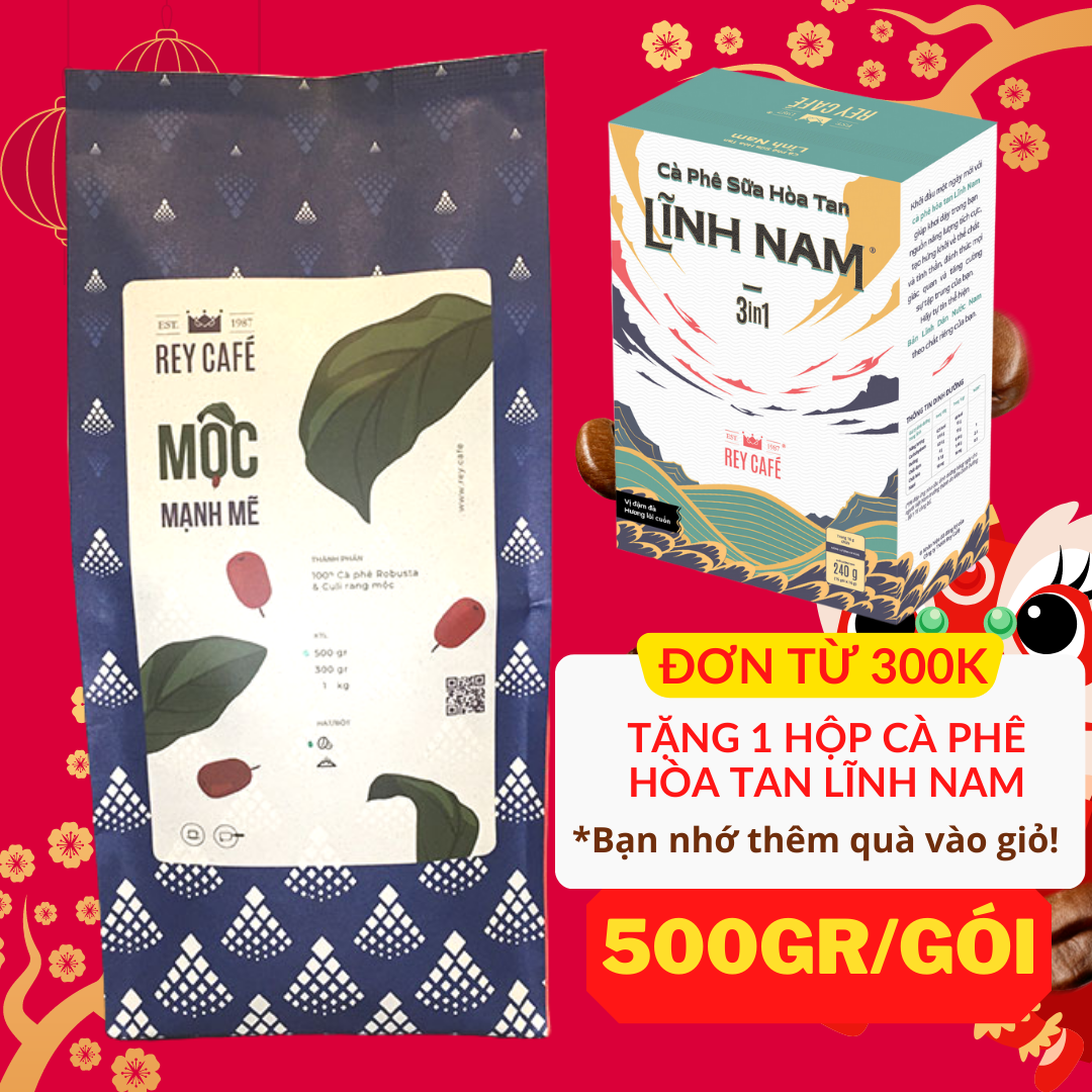 500gr Cà phê rang Mộc Mạnh Mẽ - Pha Phin/Máy - Coffee blend nguyên chất rang mộc - Rey Cafe