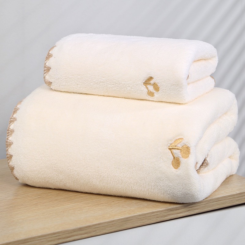 Khăn tắm khăn mặt cho bé, set 2 khăn đa năng lông cừu siêu mềm mại thêu họa tiết đáng yêu