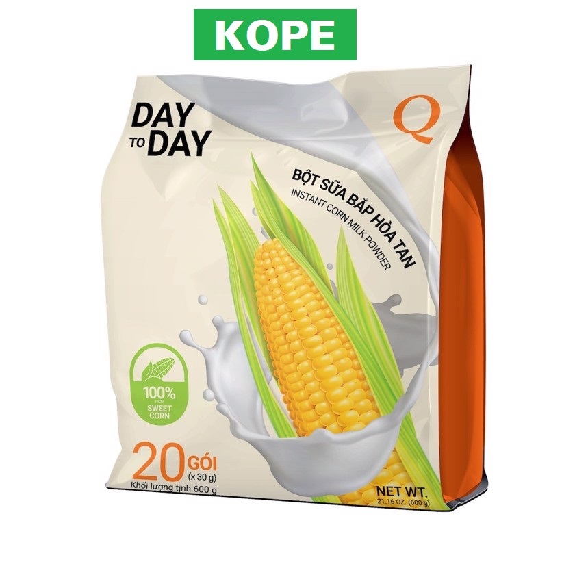 Bột sữa bắp trần quang hòa tan day to day uống liền bịch 600g x 20 gói 30g KOPE