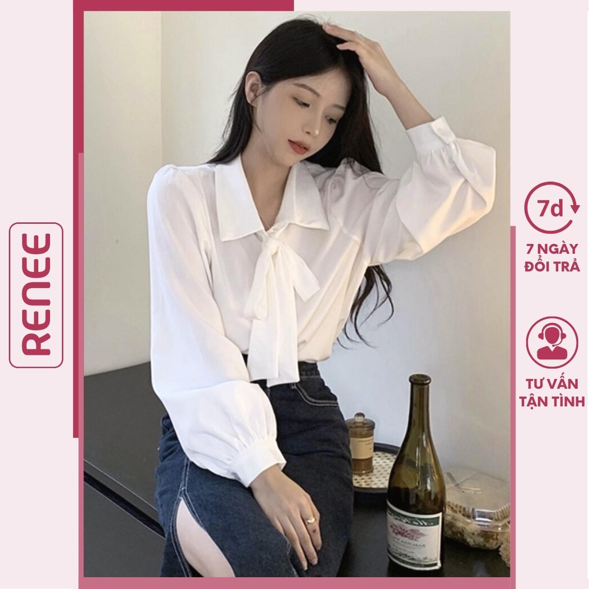 Áo sơ mi kiểu nữ Ulzzang, sơ mi cổ đức phối nơ tay phồng AS19