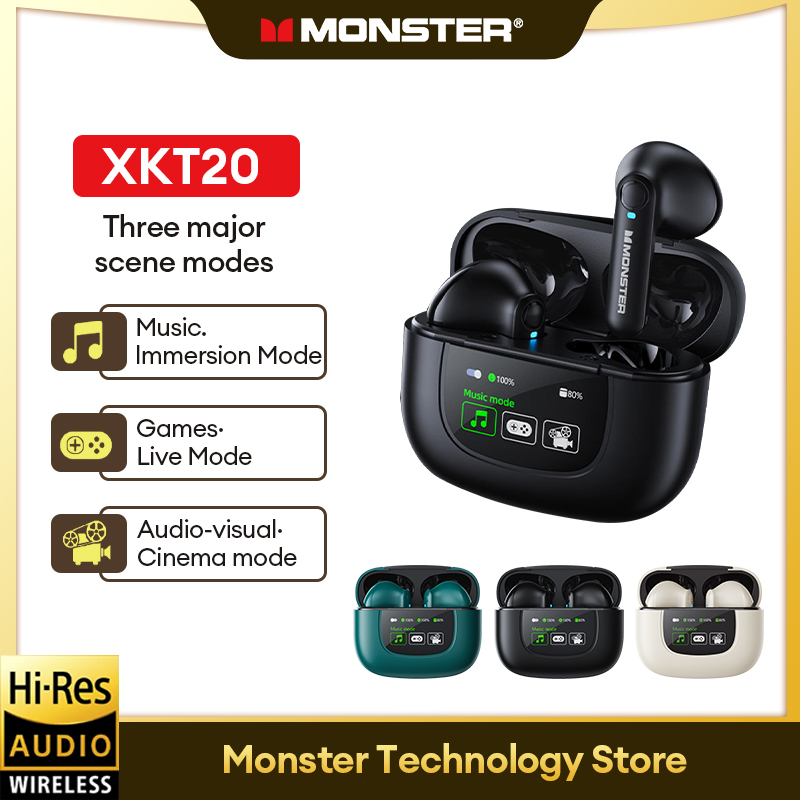 Monster XKT20 Bluetooth 5.4 Bluetooth Tai nghe không dây chất lượng âm thanh HIFI, cảm ứng thông minh, bền, tuổi thọ pin dài