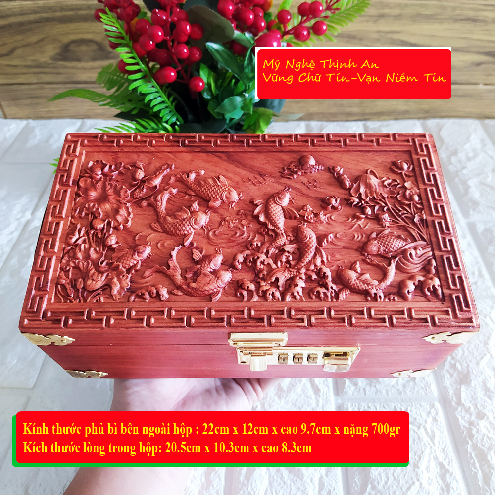 Hộp đựng tiết kiệm,bộ con dấu doanh nghiệp gỗ hương trạm tích cửu ngư quần hội