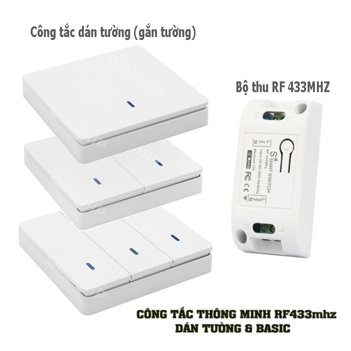 Công tắc điều khiển từ xa dán tường không dây rf 433mhz khay pin rút, bộ điều khiển không dây rf 10a 220v