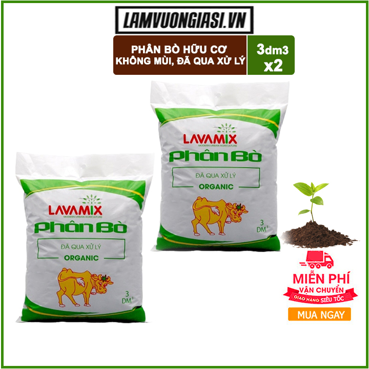 Bộ 2 bao phân bò hữu cơ tiện lợi lavamix không mùi hôi 3dm3 - phân bò đã qua xử lý