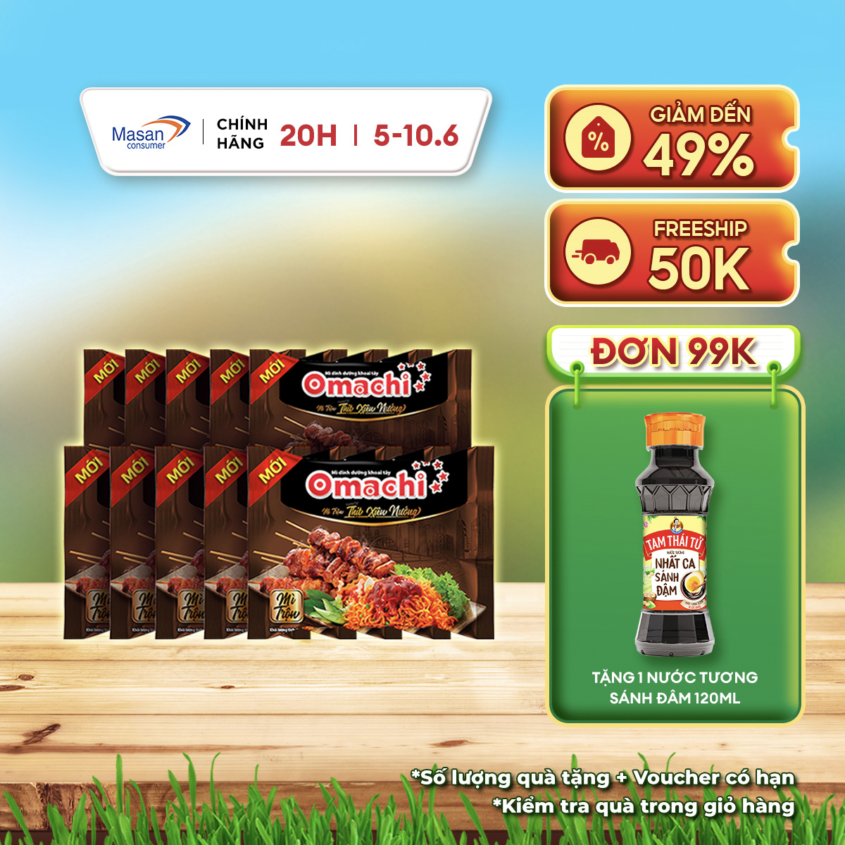 [20h 5-8.6 Voucher 18% CHO ĐƠN TỪ 199k]Mì Gói Omachi Thịt Xiên Nướng - Combo 10 Gói x 82G