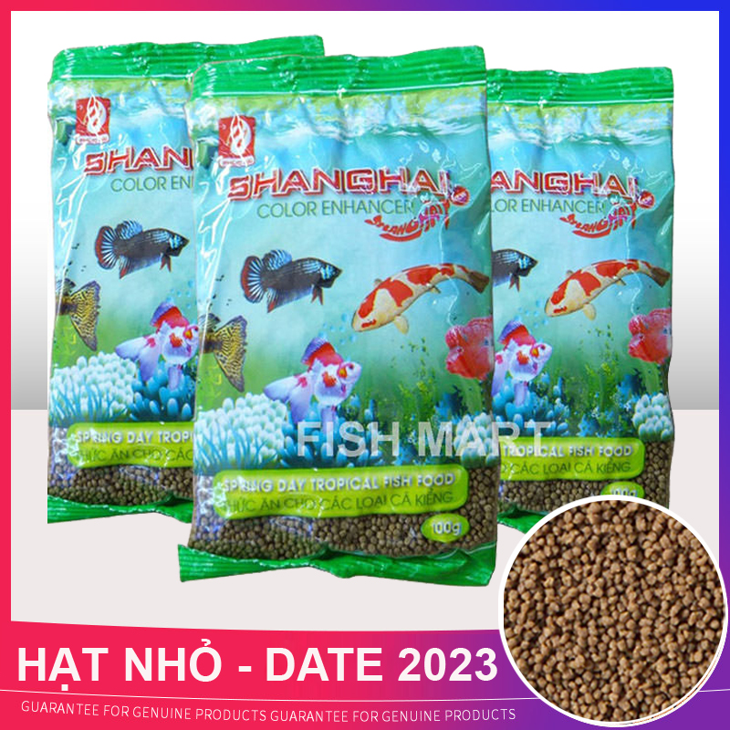 Bộ 3 gói thức ăn cho cá, cám cá ShangHai hạt nhỏ nổi, giàu dinh dưỡng, giúp cá lớn nhanh, màu đẹp, phát triển mạnh,  phù hợp mọi loại cá cảnh,cá kiểng... Hàng mới về ( 100gr/gói)