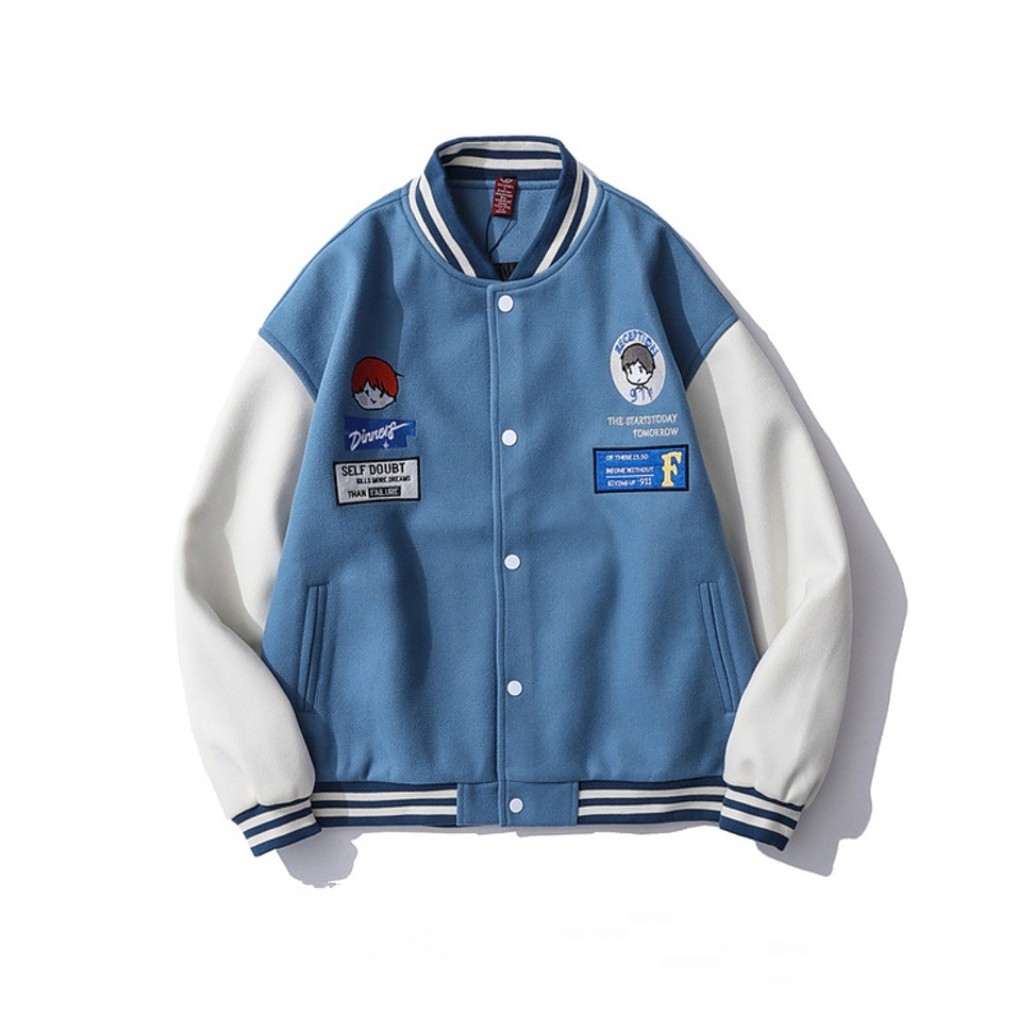Áo Khoác Nỉ Dày Dặn Thêu Cậu Bé ❤ Áo BomBer Bóng Chày Nam Nữ Dáng Rộng HS30