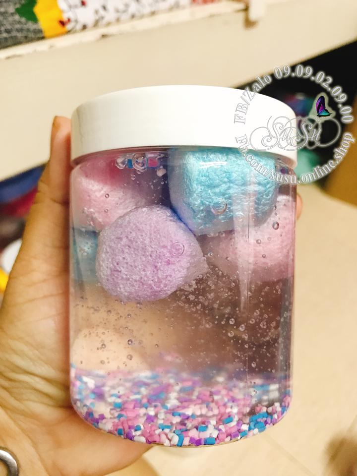 [HCM]Slime Trong | phối xốp bỏng ngô | hủ 250ml | Slime an toàn cho bé | Slime trong suốt siêu dẻo | Slime SuSu Handmade