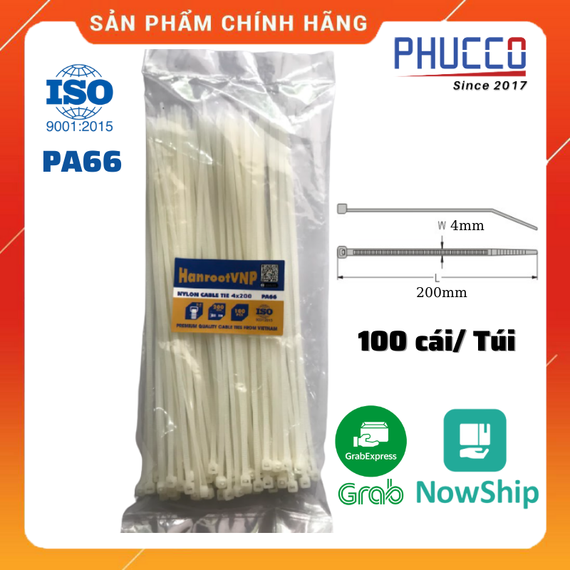 [HCM][Nowship 2h HCM] Dây rút nhựa size 20cm màu trắng chuẩn nhựa PA66 (100 sợi/ túi)