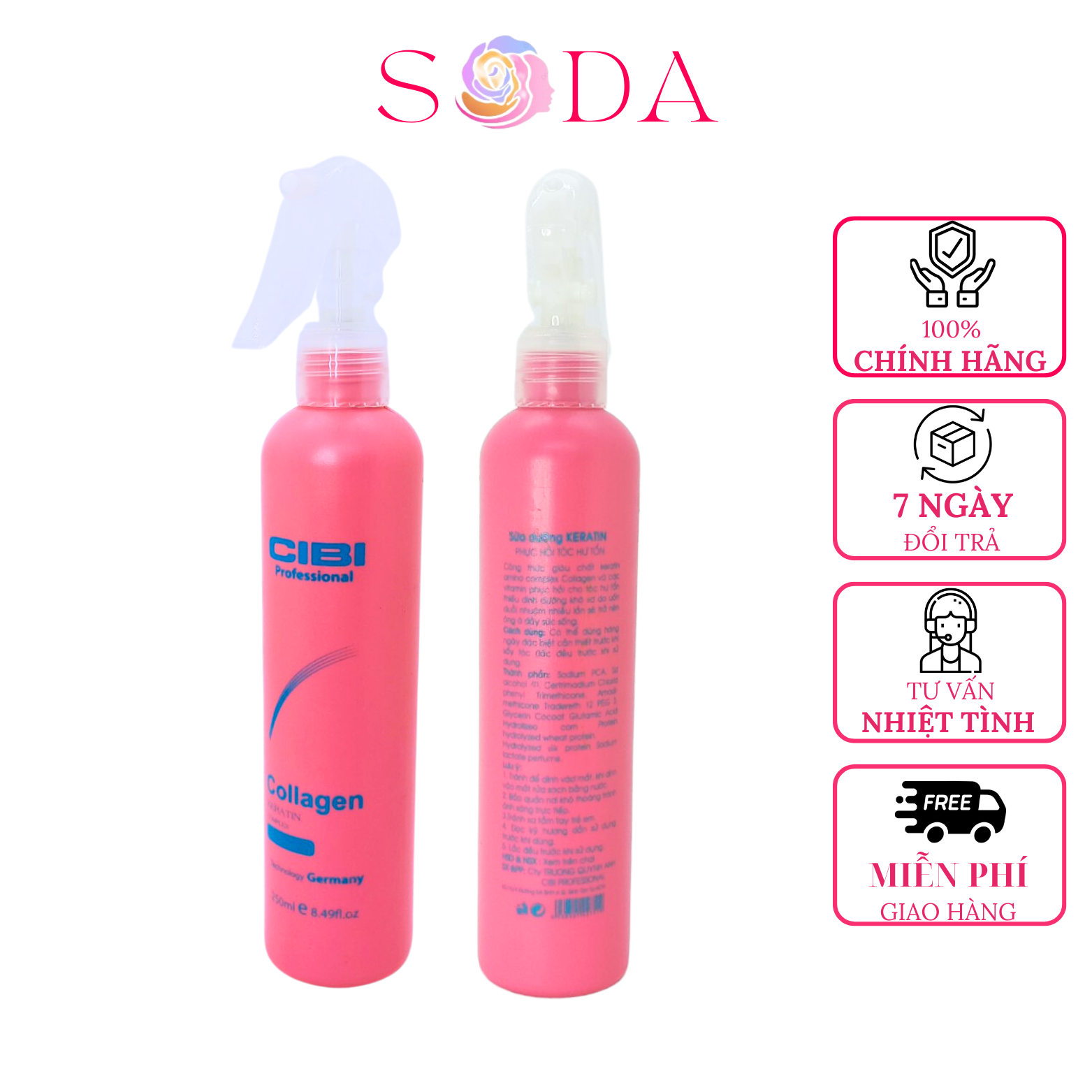 Sữa dưỡng tóc, xịt dưỡng tóc keratin cibi 250ml