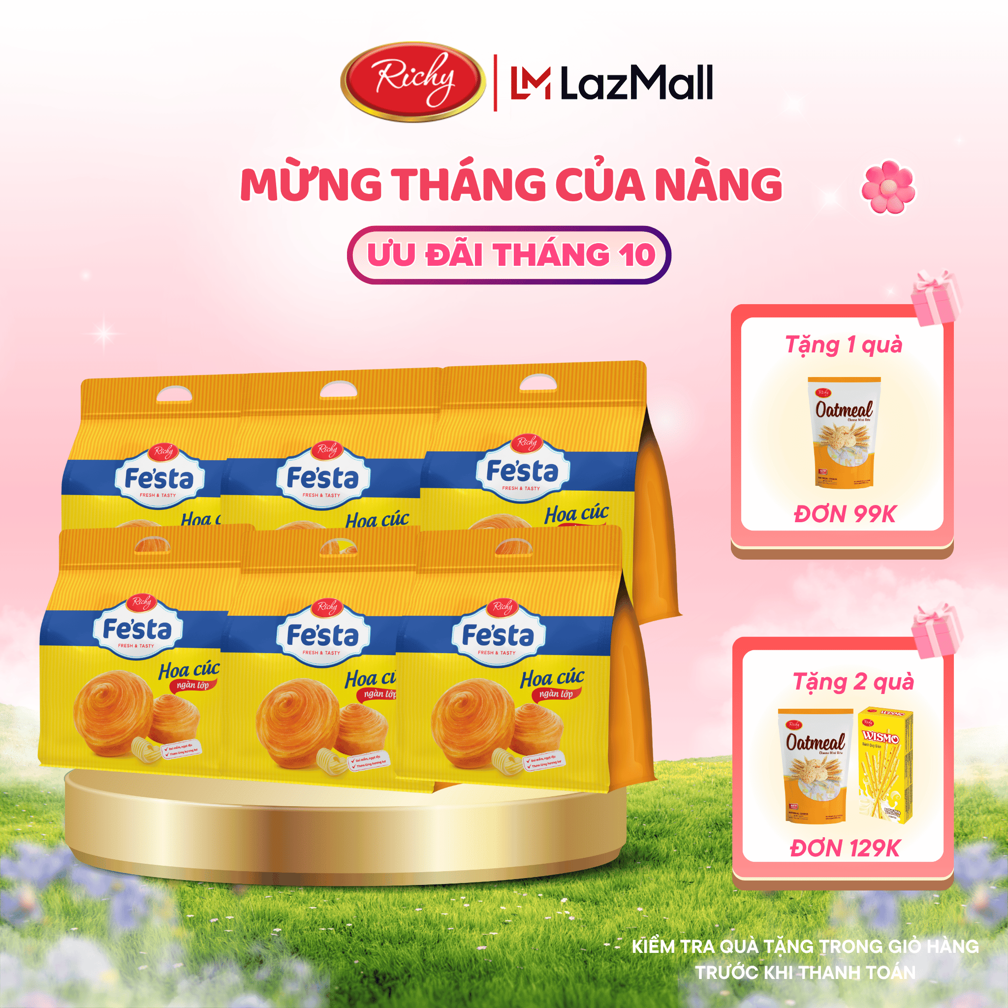 [VỊ MỚI] Combo 6 Túi Bánh mì hoa cúc, Bánh mì hoa cúc nam việt quất, Bánh mì tươi ngàn lớp Fe'sta Richy, bánh ăn sáng -  HSD 35 ngày từ ngày NSX, KH cân nhắc khi mua SL lớn