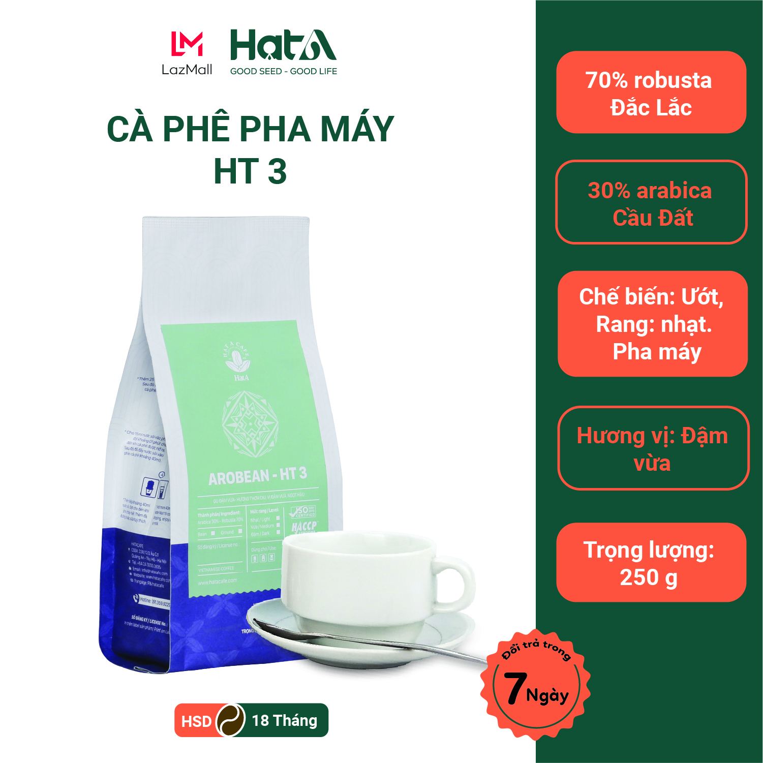 Cà Phê Pha Máy Arobean HT3 HẠT A Túi 250G - Gu Đậm Vừa, Hương Thơm Dịu, Vị Đậm Vừa, Ngọt Hậu