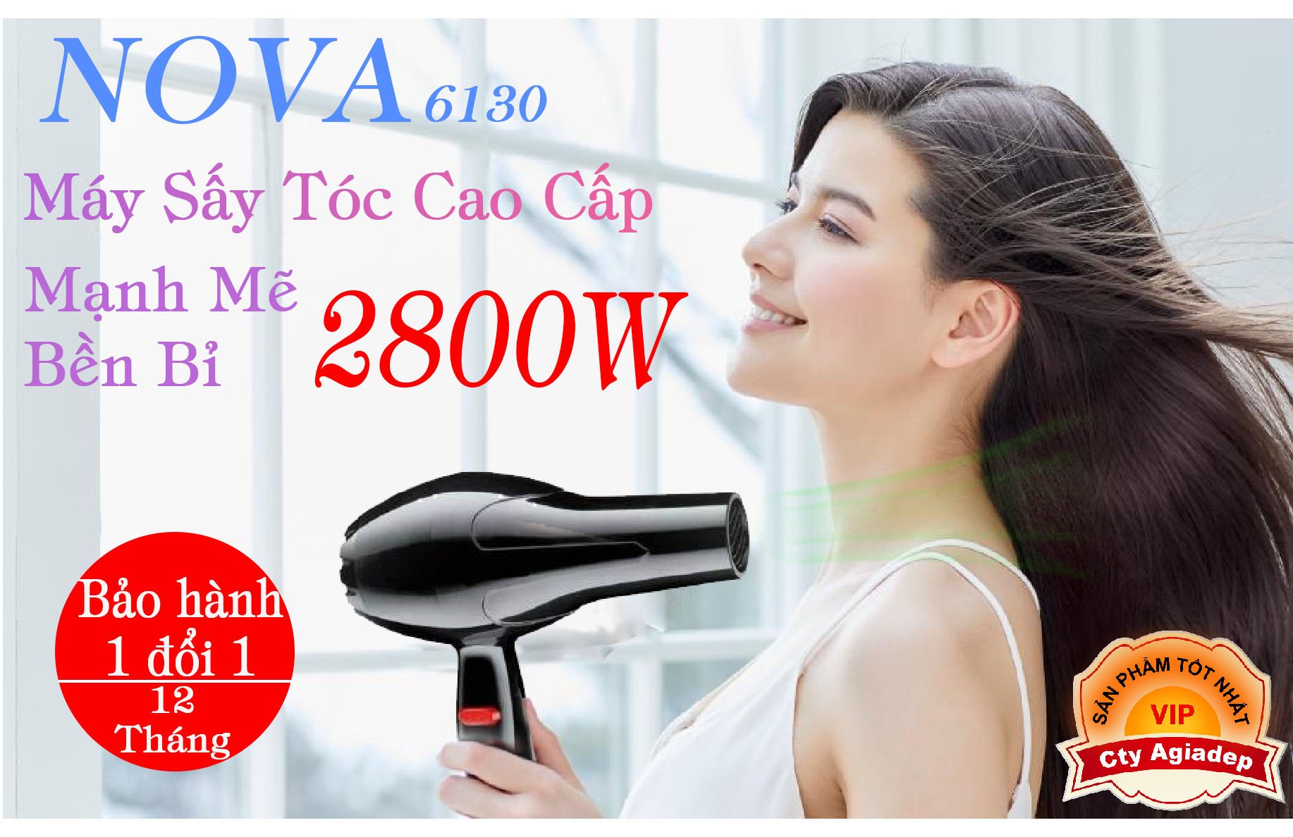 Máy sấy tóc NOVA siêu mạnh mẽ 2800W sấy siêu nhanh, không hư tổn và bảo vệ tóc đẹp