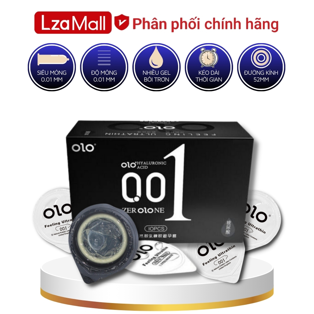 [Che tên sản phẩm] Bao cao su olo đen siêu mỏng 0.01, gân gai râu tăng khoái cảm, gel bôi trơn gốc nước kéo dài thời gian quan hệ, hộp 10 bcs
