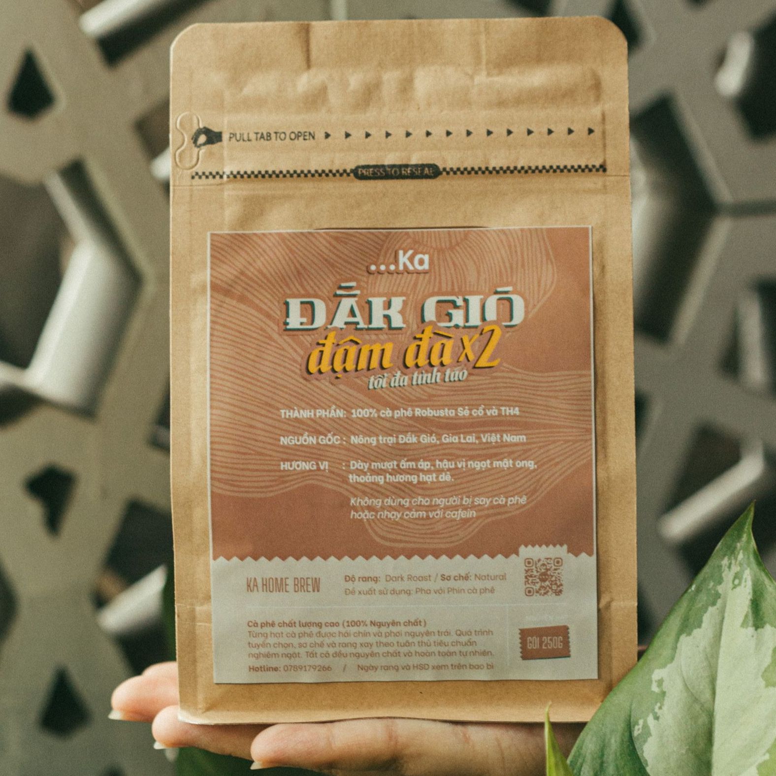 Cà phê nguyên chất dark gió đậm đà, cà phê robusta daklak rang xay nguyên chất pha phin gói 250gr - kahomebrew