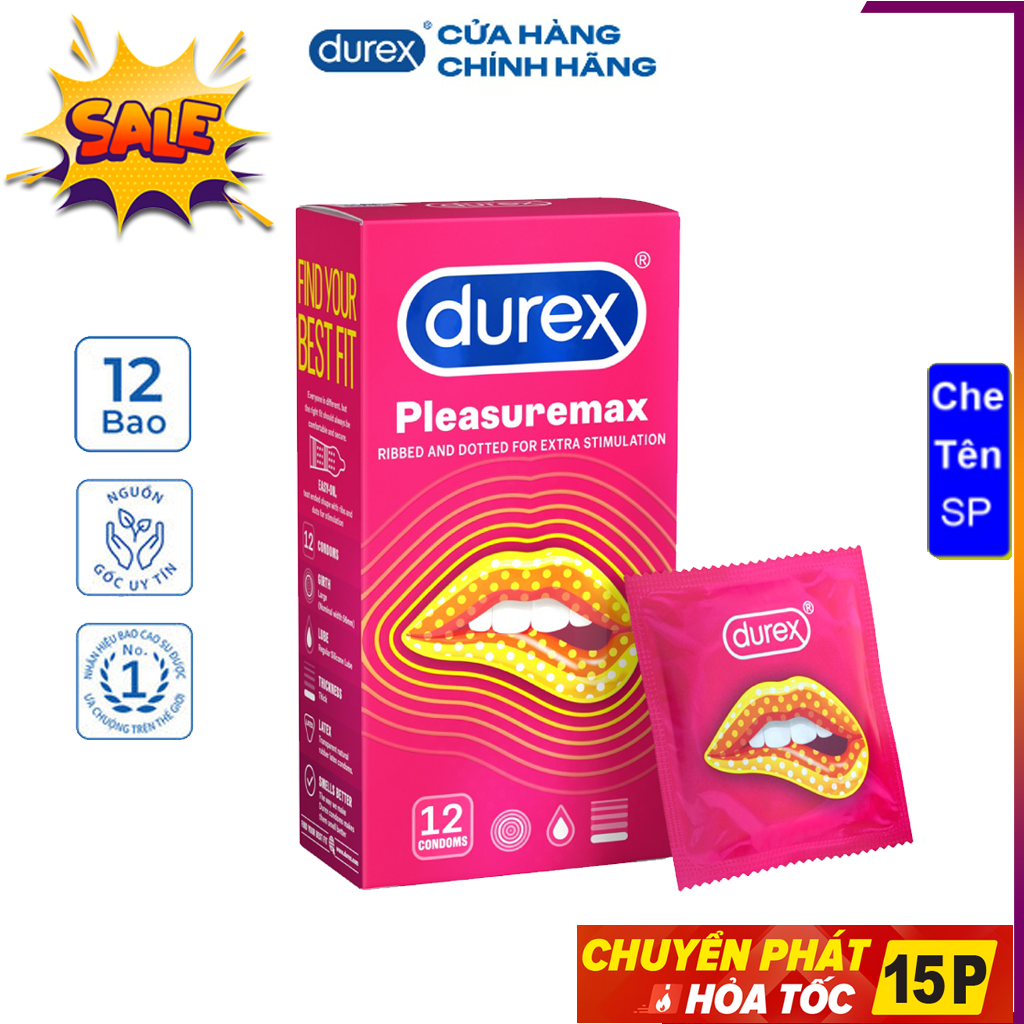 Bao cao su Durex Pleasuremax 12 bao. Bcs Gân Gai tăng cảm giác QH. Cam kết chính hãng