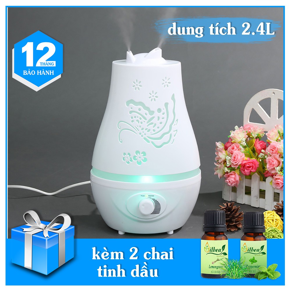 Máy khuếch tán xông tinh dầu hồ điệp lớn 2400ml kèm 2 chai tinh dầu 10ml