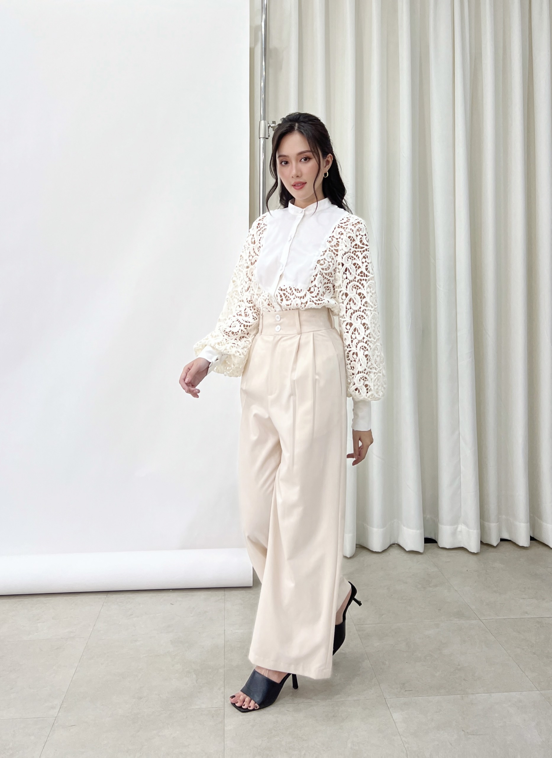 Quần culottes pants ống rộng dài hai nút c31 tinfour