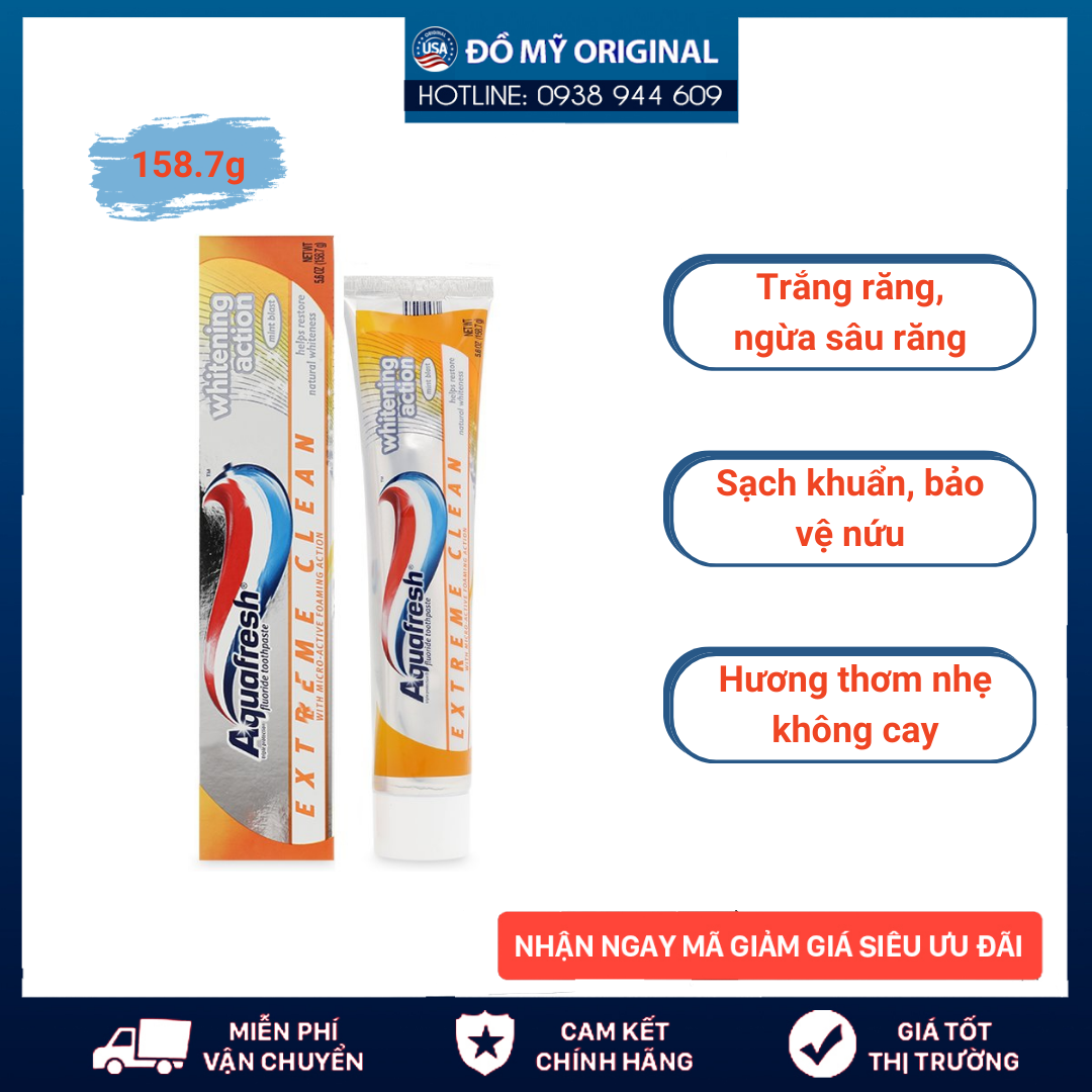 Kem Đánh Răng Aquafresh Extra Fresh + Whitening Tuýp 158.8G Hàng Nhập Mỹ Ngăn Ngừa Sâu Răng Trắng Răng Sạch Khuẩn Bảo Vệ Nướu