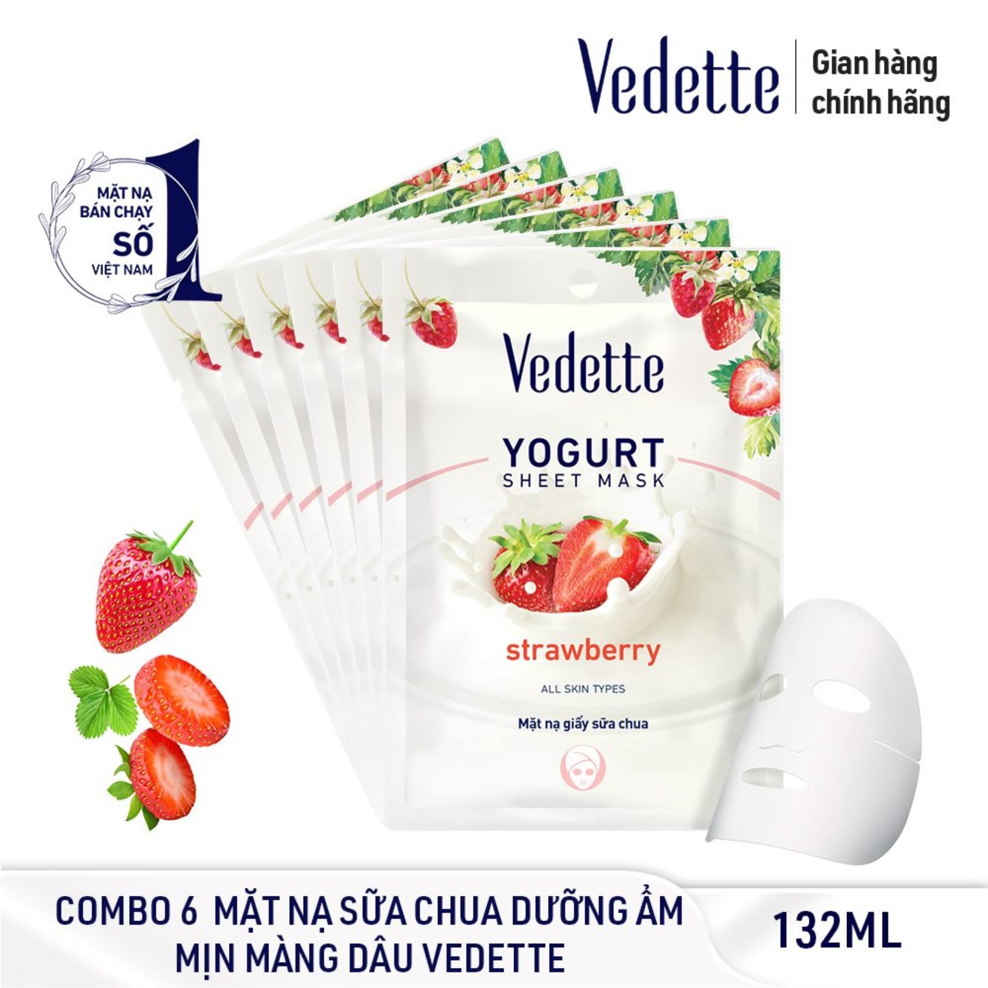 Combo 6 Mặt Nạ Giấy Sữa Chua Dâu Tây Dưỡng Ẩm Mịn Màng Vedette 22ml x 6