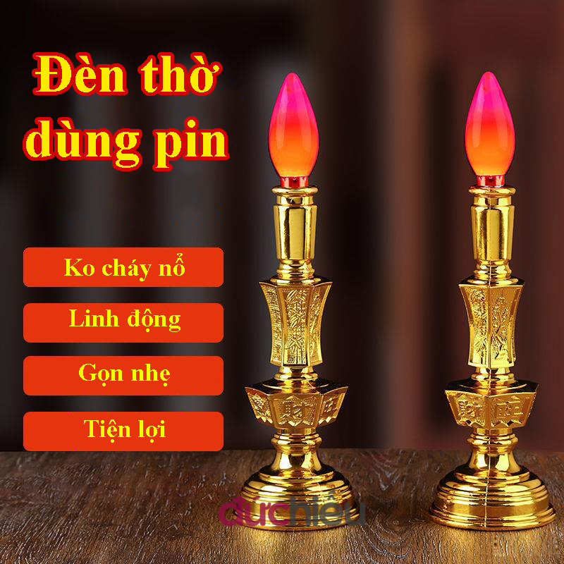 Đèn bàn thờ dùng pin , đèn cầy thờ cúng D18 thắp sáng bàn thờ ông bà, tổ tiên, ông địa, thần tài, ô