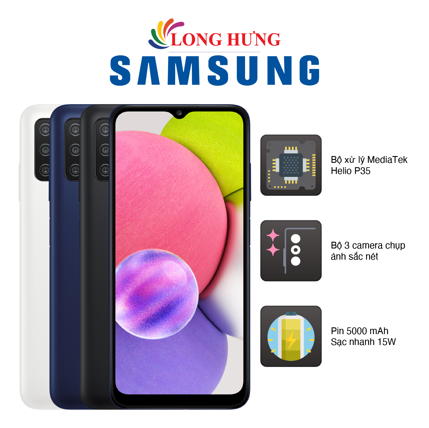 Điện thoại Samsung Galaxy A03s (4GB/64GB) - Hàng Chính Hãng - Thiết kế thời trang, viên pin dung lượng lớn 5000mAH, bộ 3 Camera cực đỉnh