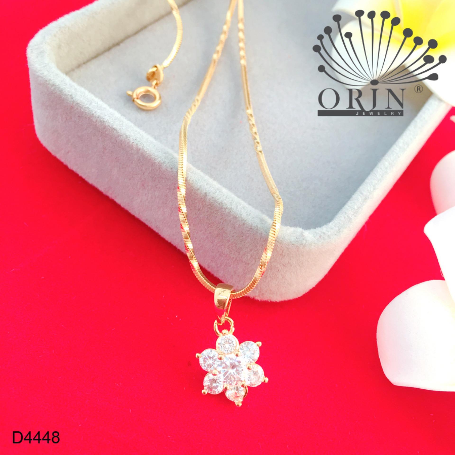 Dây chuyền mạ vàng 24 dạng mì xoắn mặt hoa mai 5 cánh nhỏ đính đá thiết kế cao cấp Orin D4448 - Long Tien