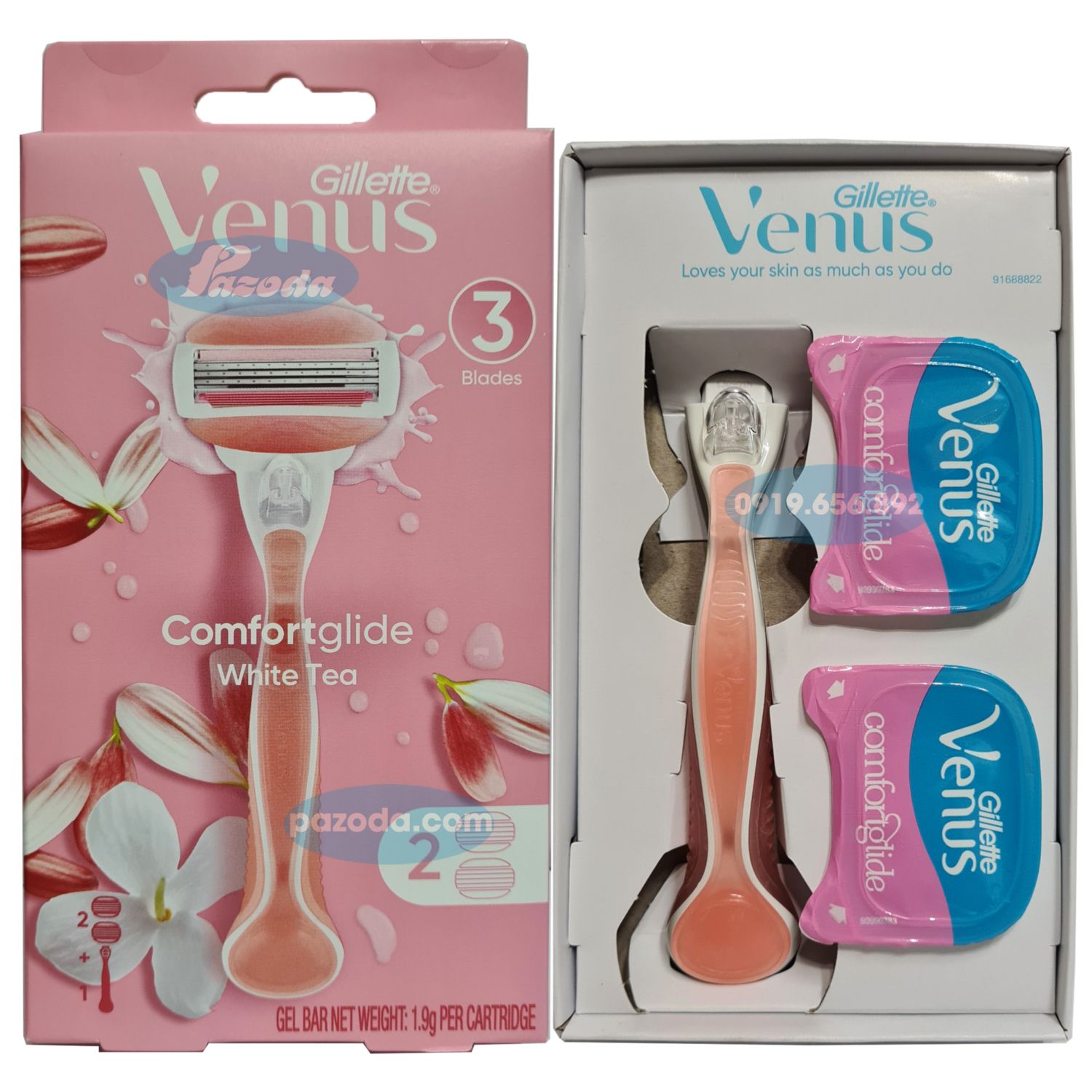 HOÀN TIỀN 15% - Dao cạo Gillette Venus Comfortglide White Tea (1 tay cầm và 2 đầu cạo 3 lưỡi kép) cho nữ giới