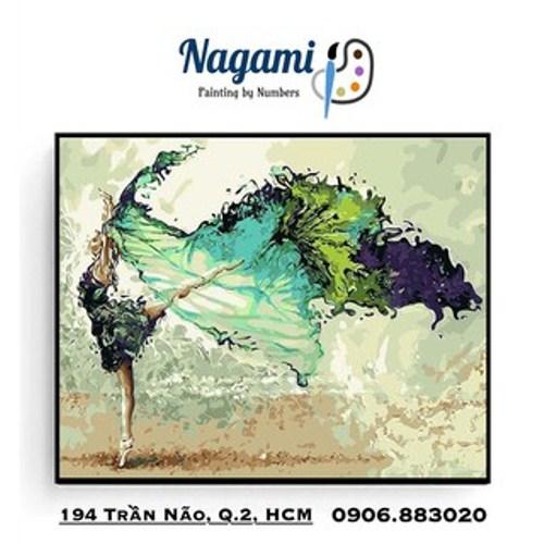 Tranh số hóa tự tô - Cô gái múa balê tung khăn xanh