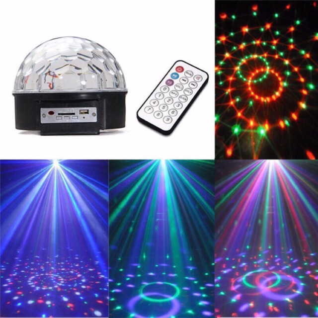 Đèn led quả cầu quay cảm ứng xoay pha lê 7 màu cảm ứng nhấp nháy theo nhạc
