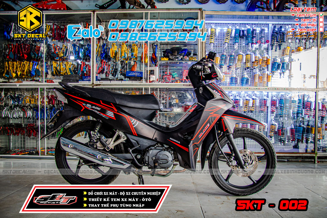 Tem trùm wave blade đen đỏ chỉ