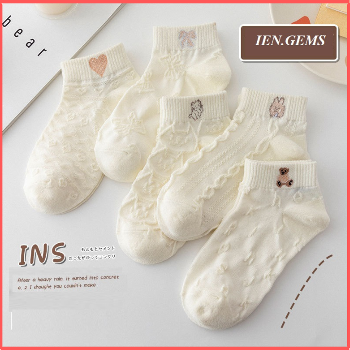 Tất vớ nữ cổ ngắn phong cách dễ thương, set 5 đôi tất vớ dễ phối đồ| ien.gems
