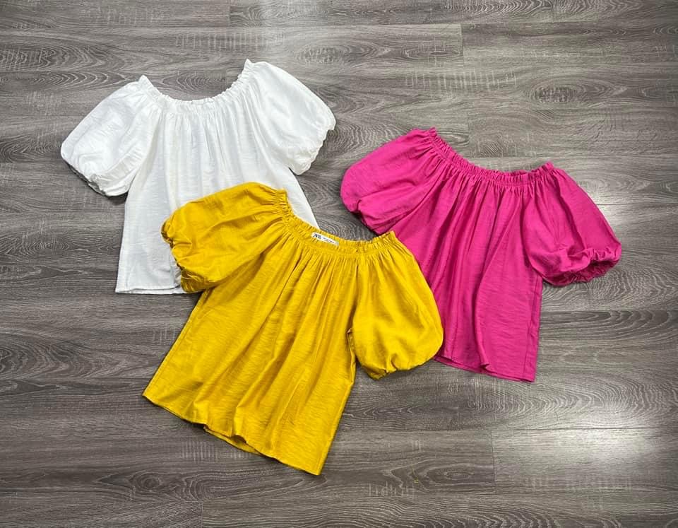 Áo kiểu tay phồng trễ vai bánh bèo hở vai