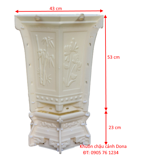 Khuôn đúc chậu ly lục giác rộng 43 cao 53 cm + chân đôn bệ cao 23 cm khuôn đúc chậu cảnh nhựa abs cao cấp