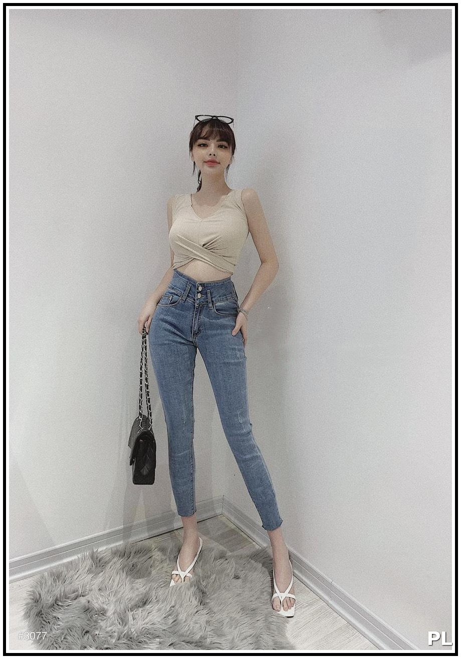 Quần jean nữ lưng cao HAI CÚC CÀO NHẸ siêu hách dáng jean giãn tốt mẫu mới H16