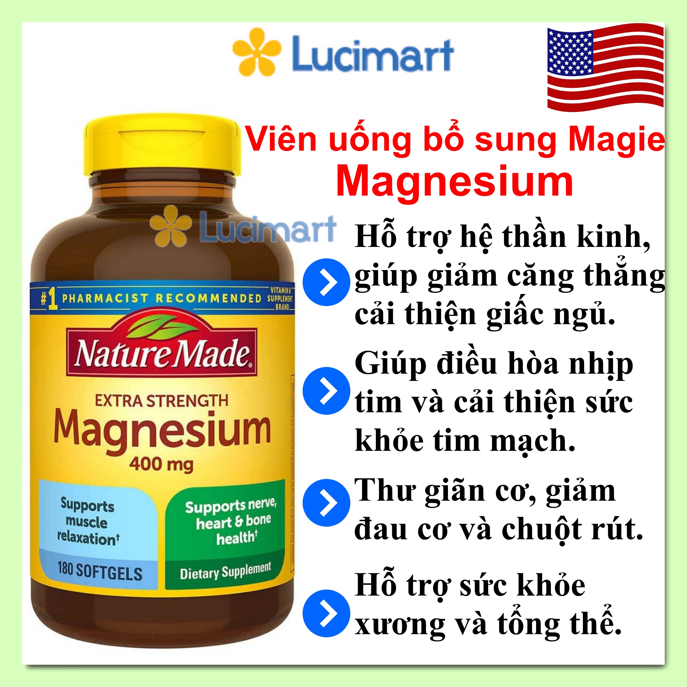 [HCM]Viên Magnesium Nature Made 250mg / 400mg [Hàng Mỹ]