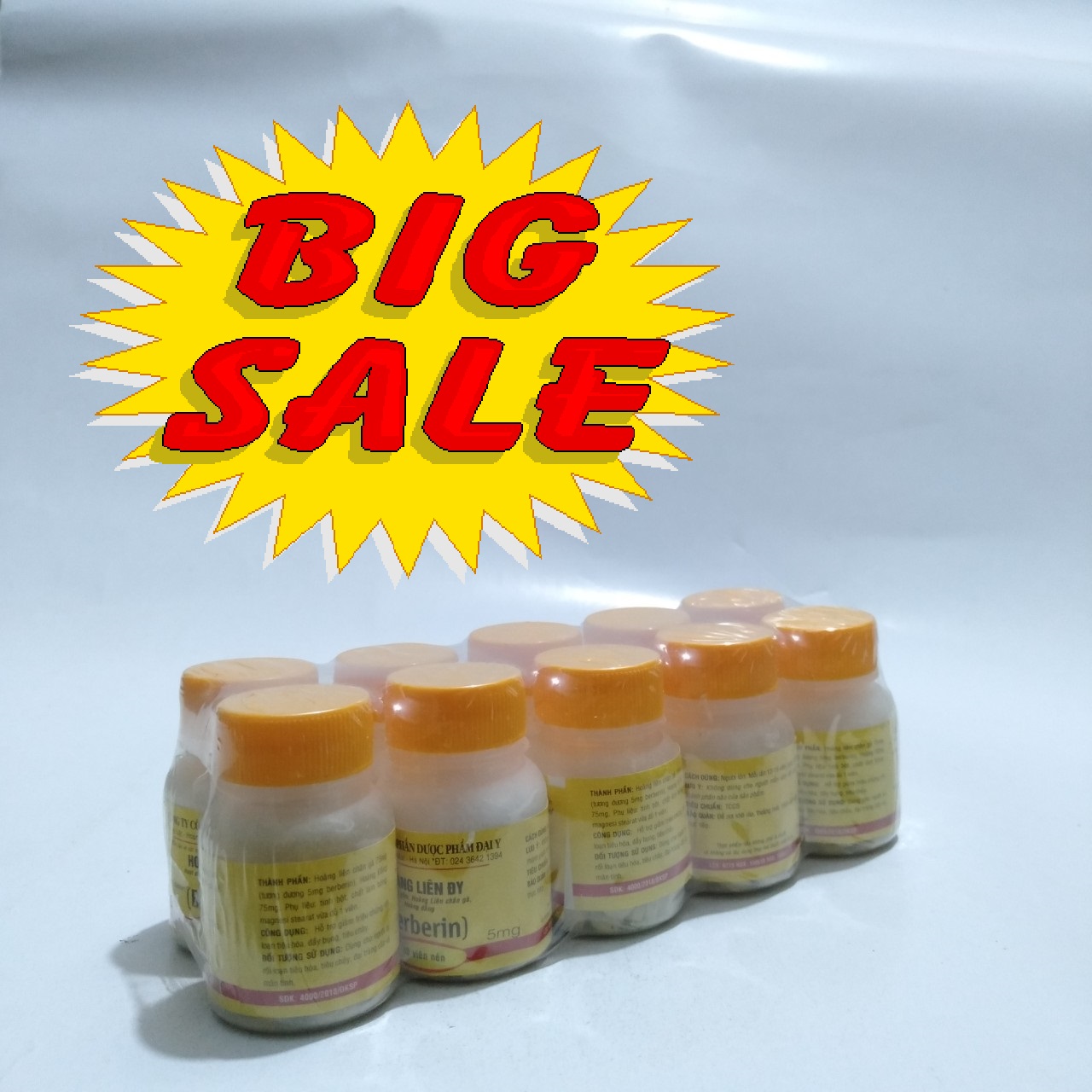 Lốc 10 lọ nhỏ Berberin 80 viên không bao đường, giúp cầm tiêu  chảy, giảm đau bụng trong b-ệnh đại tràng,an toàn phụ nữ có thai và trẻ nhỏ [HÀNG CHÍNH HÃNG ]