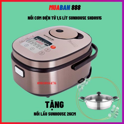 Nồi cơm điện tử 1.5l sunhouse mama shd8915 + tặng nồi lẩu 26cm