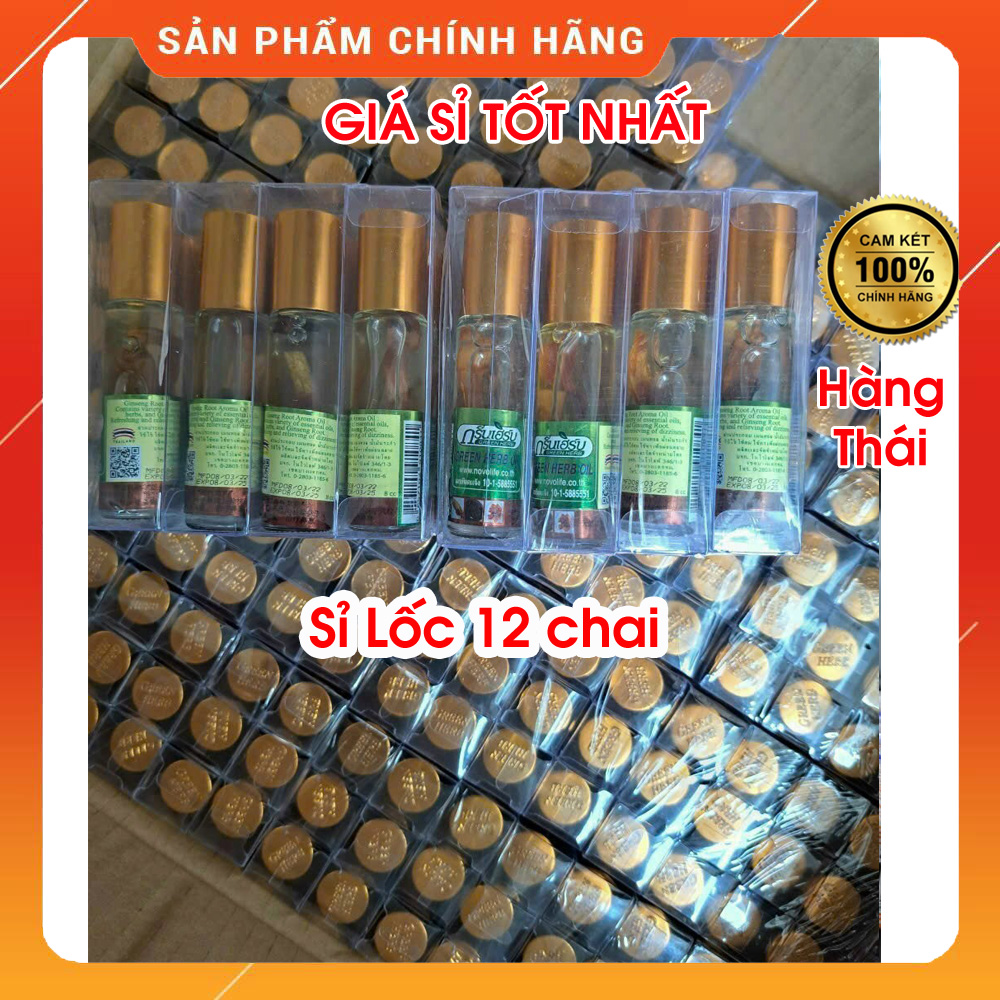✅ Sỉ lốc 12 chai 8ml Dầu lăn Nhân Sâm Thái Lan Ginseng Green Herb Oil, dầu xoa mũi chính h.ãng Thái Lan
