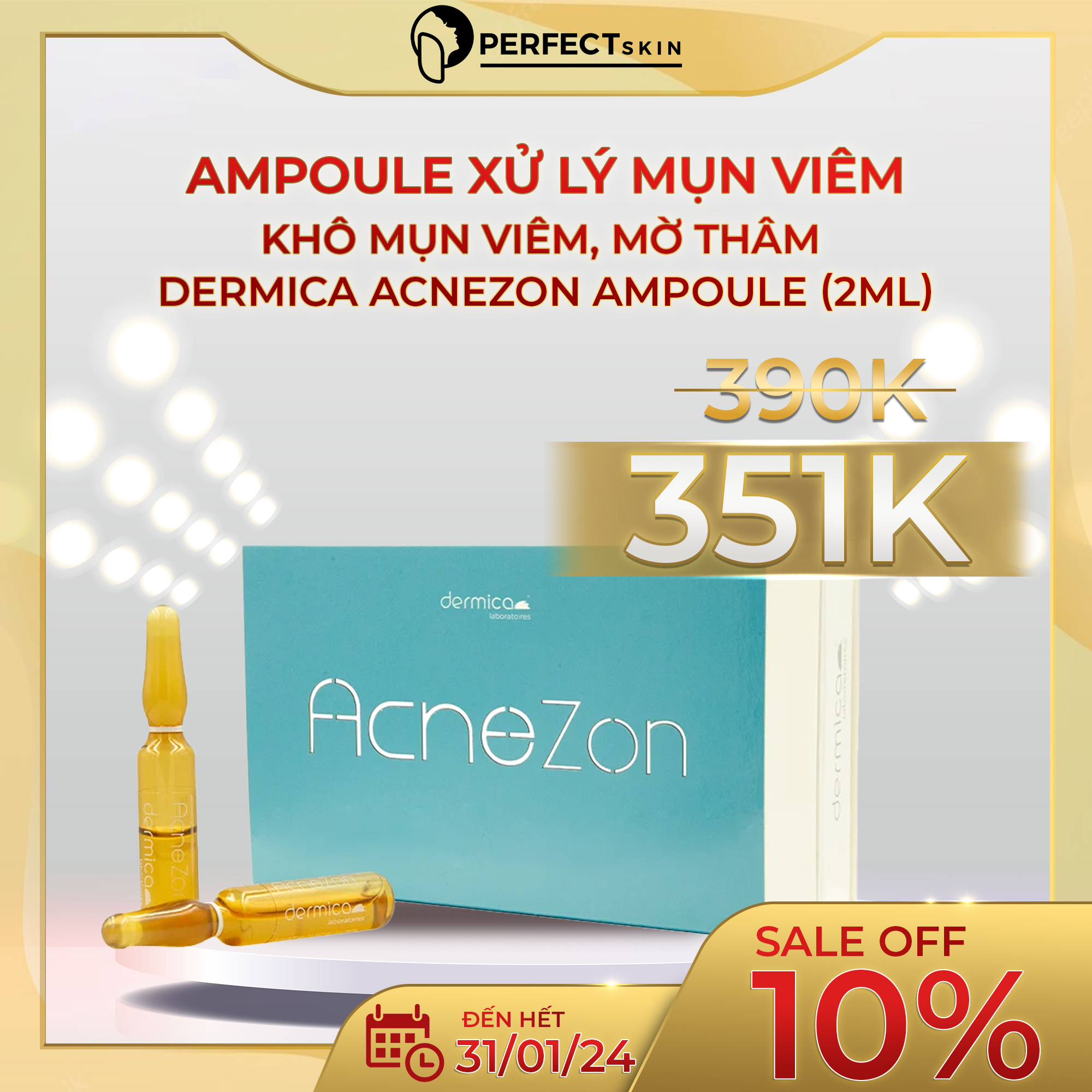 Ampoule xử lý mụn viêm DERMICA AcneZon Ampoule Thụy Sĩ - Khô mụn viêm mờ thâm ống 2ml