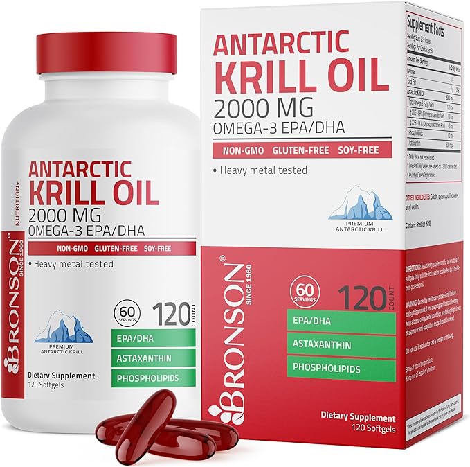 Dầu Nhuyễn Thể Bronson Antarctic Krill Oil Omega 3 EPA/DHA 2000mg Viên Uống Bổ Mắt, Hỗ Trợ Tim Mạch 120 viên