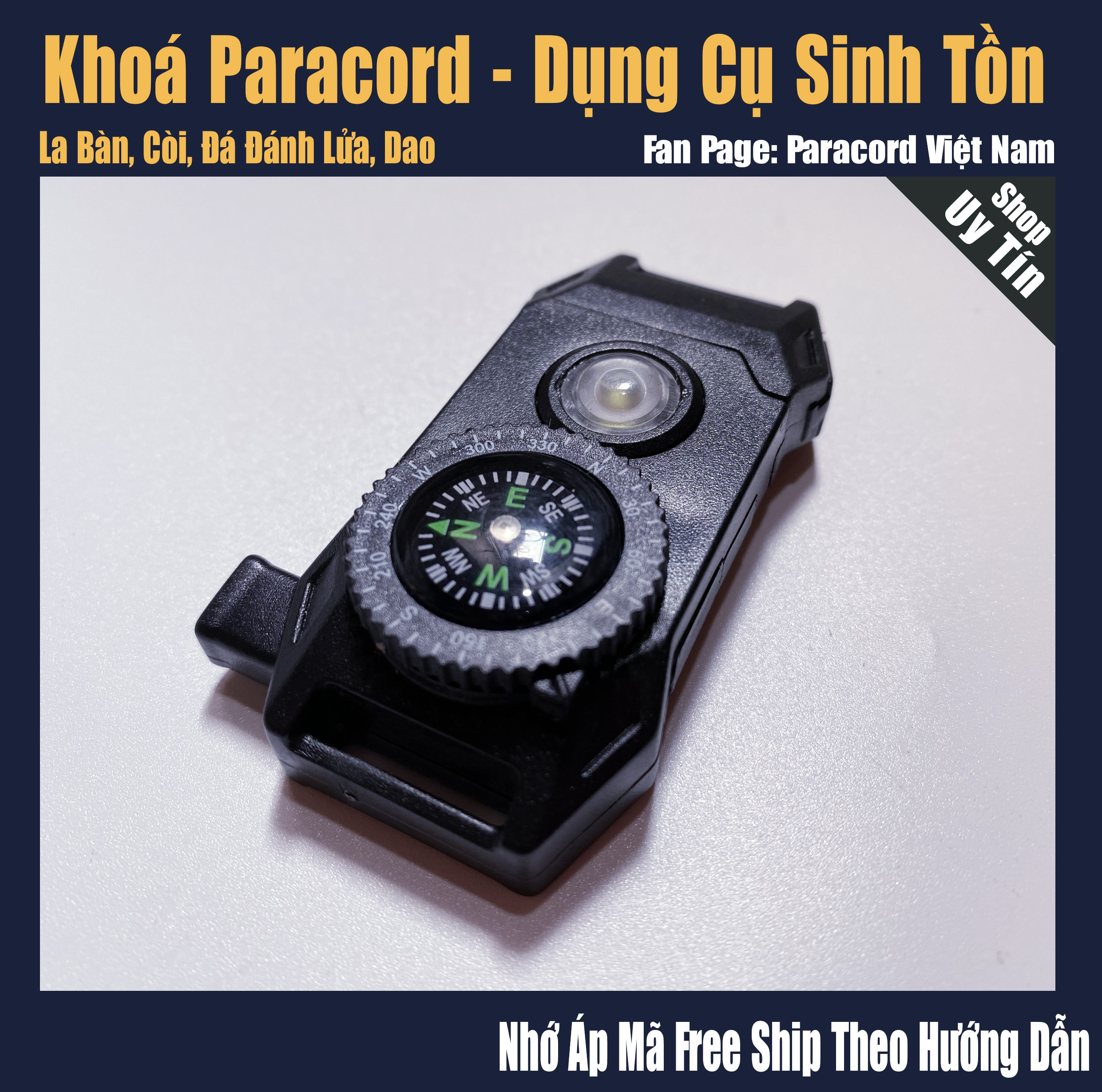 Khóa Bấm Paracord Đèn Led La Bàn Làm Vòng Tay Sinh Tồn