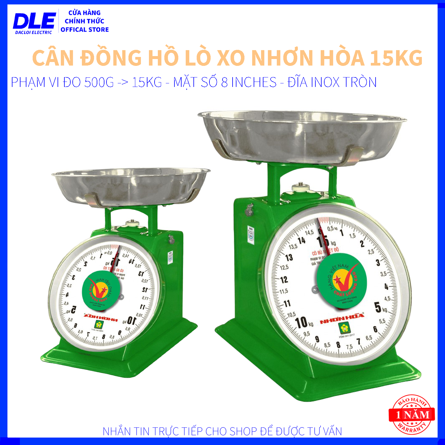 [HÀNG CHUẨN] Cân Đồng Hồ LÒ XO Nhơn Hòa 15Kg - CĐH 15