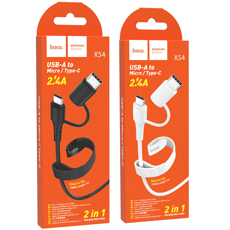 Cáp 2 in1 micro/lightning và micro/type c hoco x54