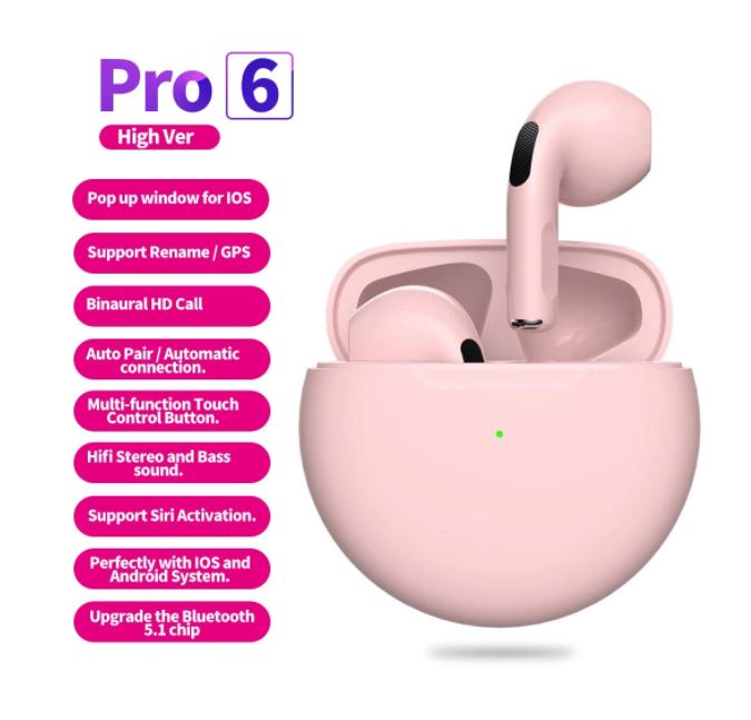 Tai Nghe Bluetooth không dây Pro 6 TWS phiên bản nâng cấp chip 5.0 - Lỗi 1 đổi 1 trong 7 ngày đầu - Tai nghe không dây, tai nghe giá rẻ, tai nghe bluetooth không dây, tai nghe bluetooth cho IOS và Android