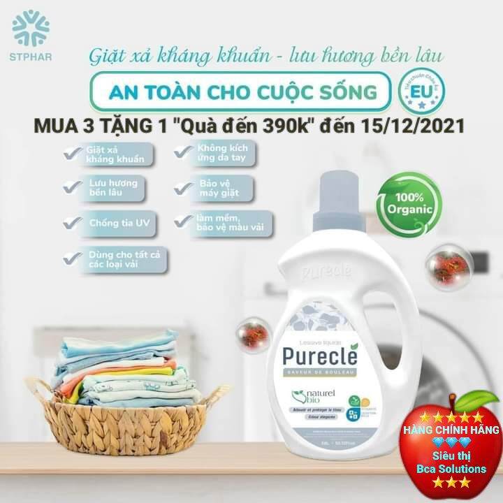 3 can Nước giặt xả Organic Purecle, tiêu chuẩn EU 3,8l *3, An toàn 100% cho cuộc sống