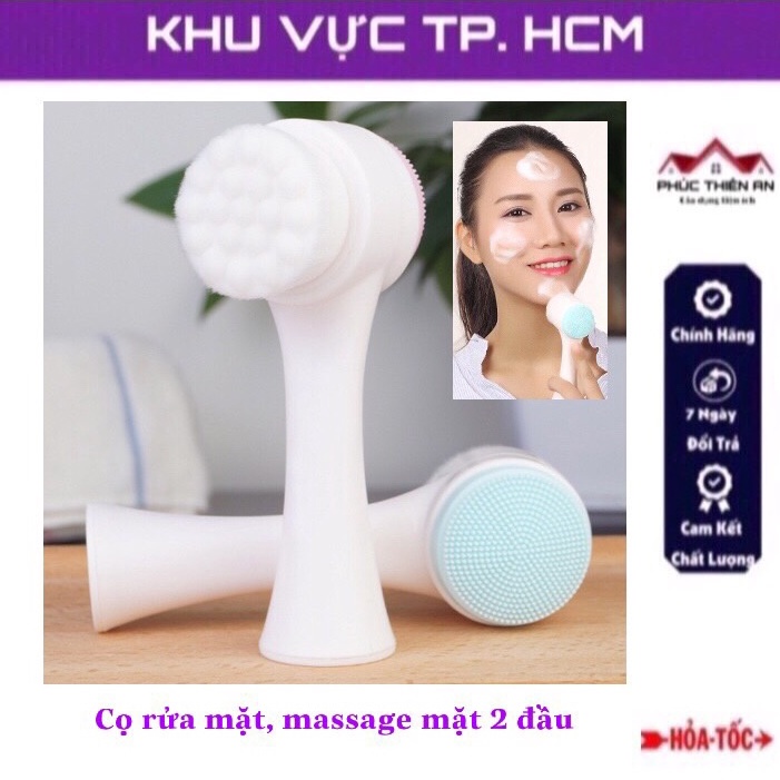 Cọ rửa mặt, massage mặt 2 đầu, chất liệu silicon - mềm mại, siêu sạch